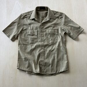 Vintage Roland Shirt Mens Small Beige Short Sleeve Button Up Workwear Casual